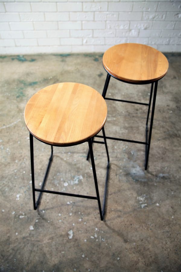 BLACK WOODEN TOP STOOL 3_resized Black wooden top stool with a wooden seat and black legs, available from RSVP Event Hire in Perth.