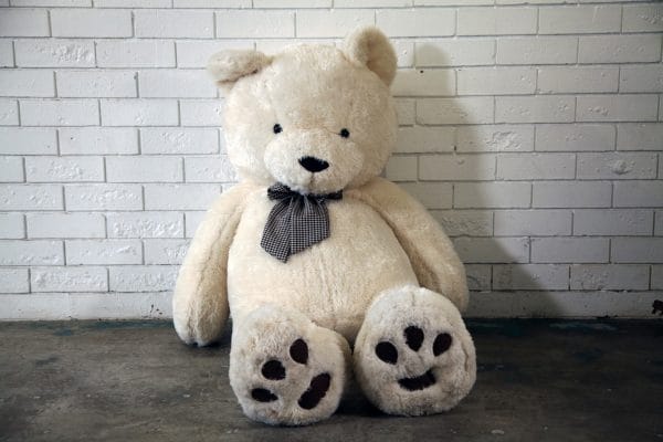 GIANT WHITE TEDDY A giant white teddy bear, waiting to be part of your celebration, available for hire from RSVP Event Hire.