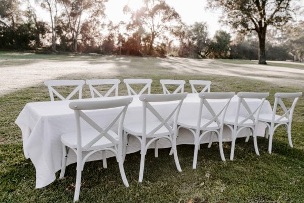 Little Ones Table and Chair Party setting for hire 2 Beautiful table with white chairs, for your next kids event from RSVP Event Hire in Perth.